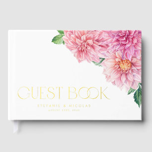 Libro De Visitas Acuarela Rosa Dahlia Flores Boda Primaria