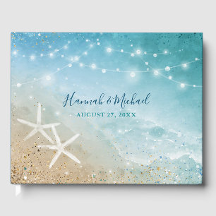 Libro De Visitas Acuarela Starfish Océano Elegante Boda de Playa