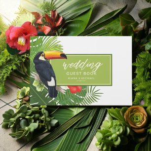 Libro De Visitas Acuarela Tropical con Toucan Boda Green ID577