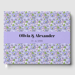 Libro De Visitas Acuarela Violetas Moradas y Patrón Floral