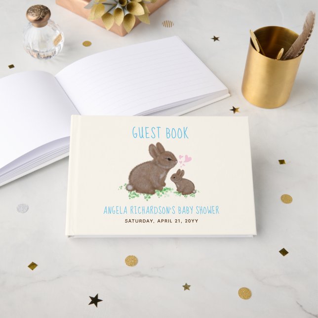 Libro De Visitas Adorable Bunnies Blue Baby Shower (Anverso Abierto)
