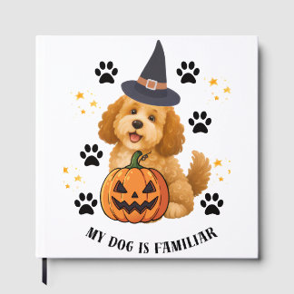 Libro De Visitas Adorable Poodle Bruja de Halloween con Calabaza