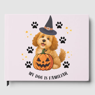 Libro De Visitas Adorable Poodle Bruja de Halloween con Calabaza