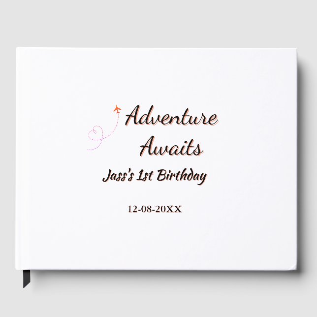 Libro De Visitas Adventure awaits 1st birthday name date planeretro (Anverso)