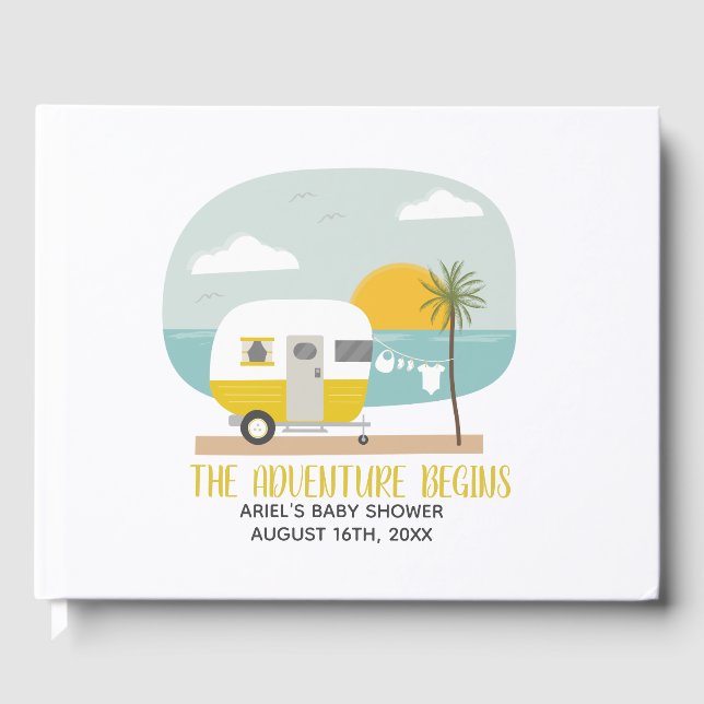 Libro De Visitas Adventure Beach Camper Amarillo Baby Shower neutra (Anverso)