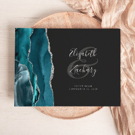 Libro De Visitas Ágata azul moderno azul oscuro plata Script