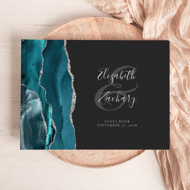 Libro De Visitas Ágata azul moderno azul oscuro plata Script (Subido por el creador)