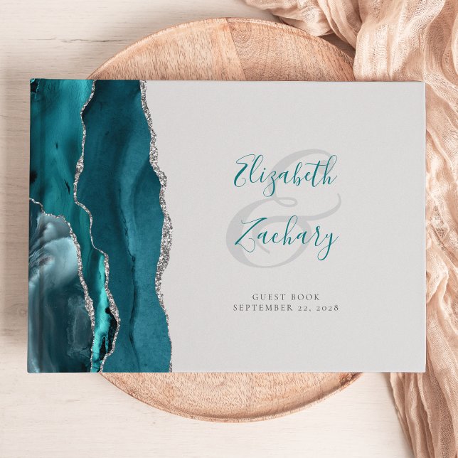Libro De Visitas Agata azul moderno gris plata script (Subido por el creador)