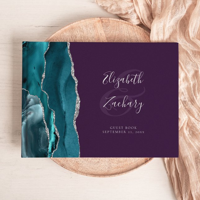 Libro De Visitas Ágata azul teal moderna plata morado escritura (Subido por el creador)