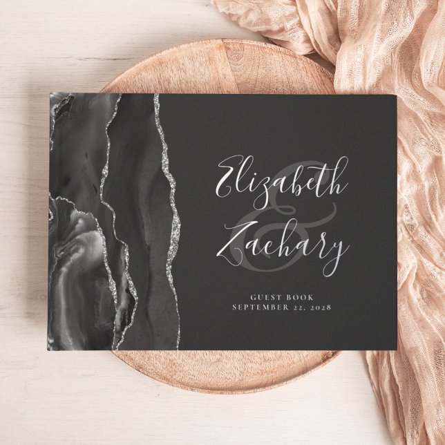 Libro De Visitas Ágata Negra Moderna Escritura Plateada Oscura (Subido por el creador)