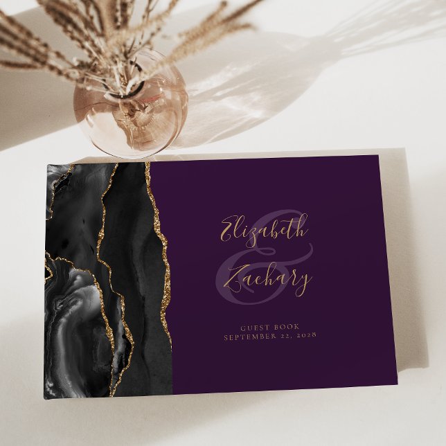 Libro De Visitas Ágata Negra Moderna Oro Escritura Púrpura (Subido por el creador)