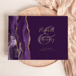 Libro De Visitas Agata Púrpura Moderna Guión Dorado Ciruela