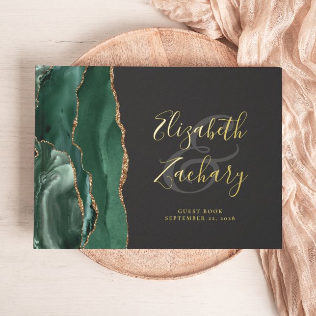 Libro De Visitas Ágata Verde Esmeralda Moderno Dorado Oscuro Script (Subido por el creador)