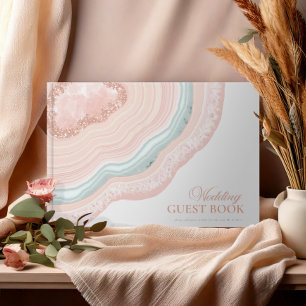 Libro De Visitas Agate Geode Purpurina Boda Rosa Gold ID647