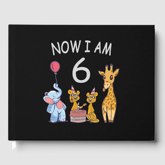 Libro De Visitas Ahora tengo 6 años, 6 años, cumpleaños en el zooló (Anverso)