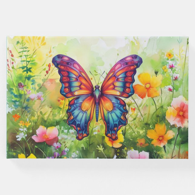 Libro De Visitas Alas Naranjas azules de mariposa (Anverso)