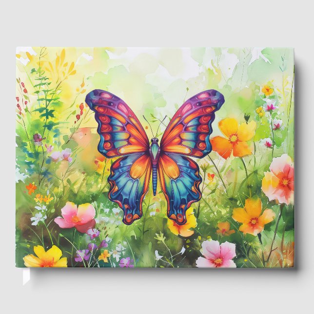 Libro De Visitas Alas Naranjas azules de mariposa (Anverso)