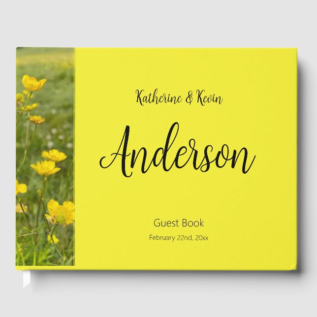 Libro De Visitas Alegre Boda floral amarillo (Anverso)