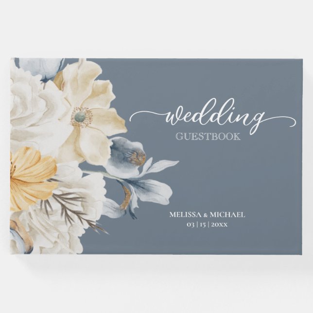 Libro De Visitas ALGO AZUL - Boda FLORAL MUTADO (Anverso)