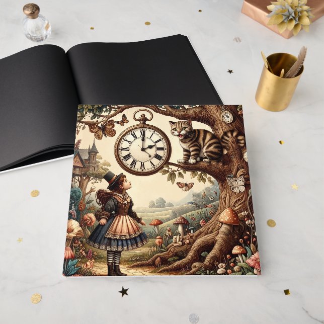 Libro De Visitas Alice & Cheshire Cat: Whimsical Wonderland Fantasy (Anverso Abierto)