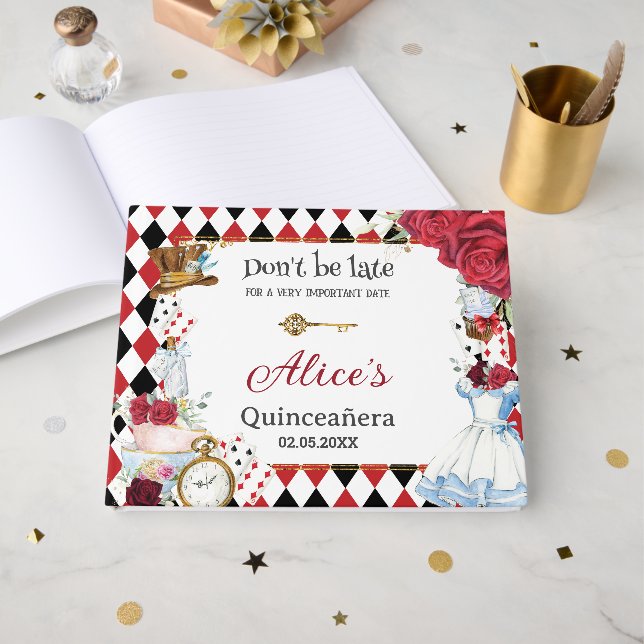 Libro De Visitas Alice in Wonderland Quinceanera Birthday Bridal  (Anverso Abierto)