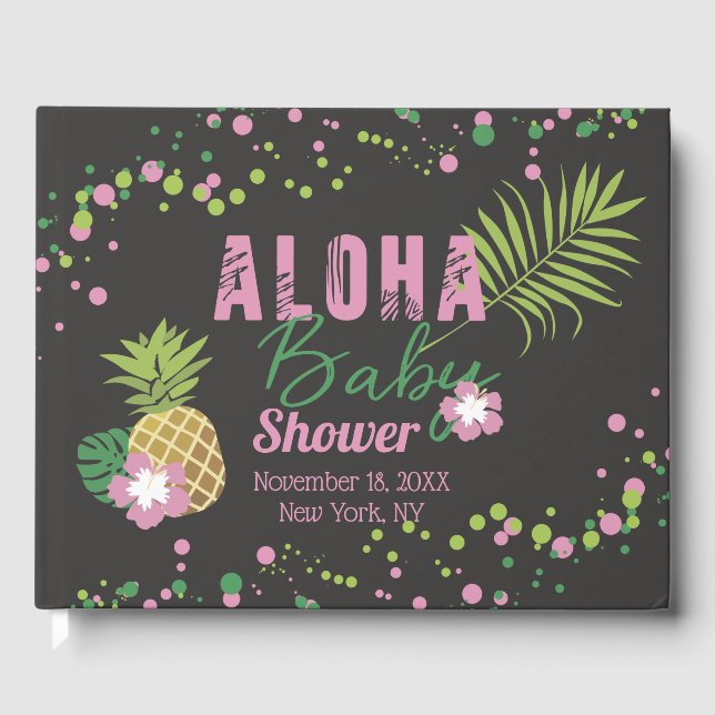 Libro De Visitas Aloha Baby Chica Rosado y Verde Tropical Baby Show (Anverso)