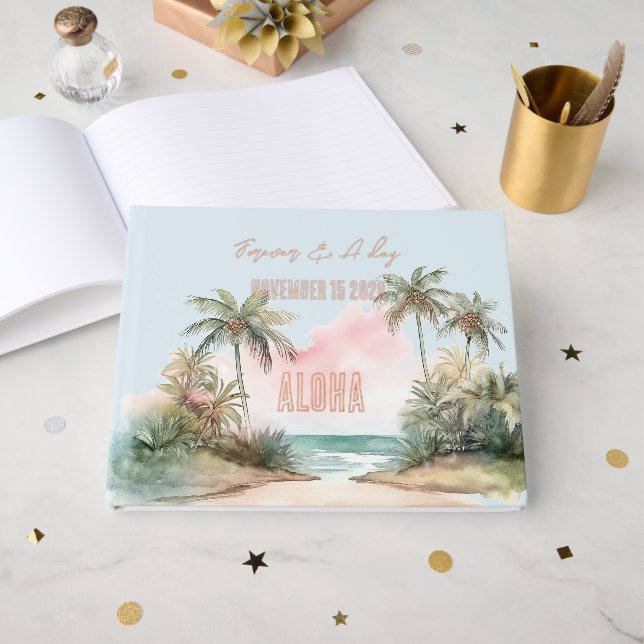 Libro De Visitas Aloha Tropical Beach Palm Trees Boda (Anverso Abierto)
