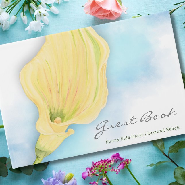 Libro De Visitas Alquiler de vacaciones en Calla amarilla Lily Blue (Beautiful Yellow Calla Lily Original Art with Blue Sky Guest Book)