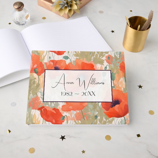 Libro De Visitas Amapolas acuarela para servicio conmemorativo (Anverso Abierto)