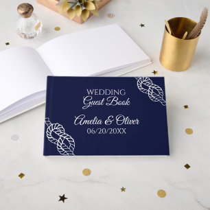 Libro De Visitas Amarró Al Boda Del Cuello Náutico Blanco Y Naval
