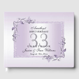 Libro De Visitas Amethyst Gem y Purpurina 33° Aniversario Boda