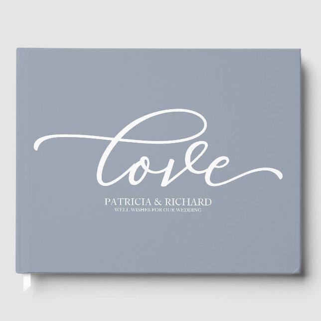 Libro De Visitas Amor Chic Escritura Dusty Blue Boda (Anverso)