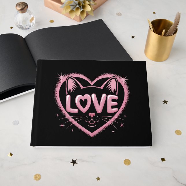 Libro De Visitas Amor de Gato Brillante (Anverso Abierto)