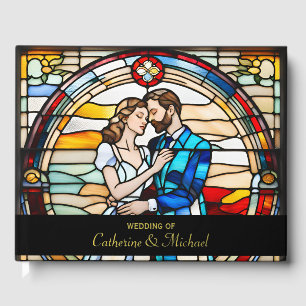 Libro De Visitas Amor romántico estilo vidrio manchado Boda europeo