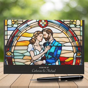 Libro De Visitas Amor romántico estilo vidrio manchado Boda europeo