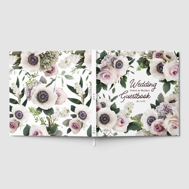 Libro De Visitas Anémona blanca sobre blanco brillante (Lleno)