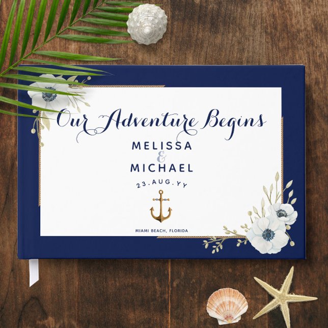 Libro De Visitas Anémonas azules y blancas ⚓ Boda náutico (Navy Blue & White Anemones⚓ Nautical Wedding Guest Book
)