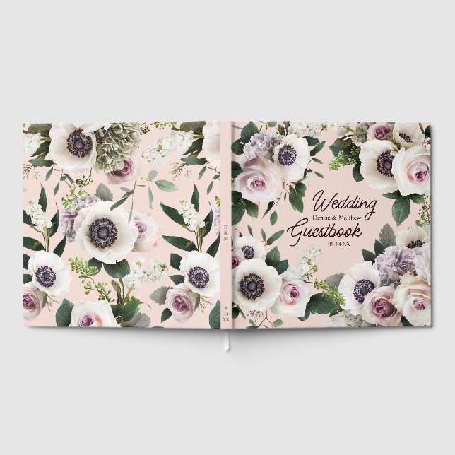 Libro De Visitas Anemone blanco en Rosa de Rubor (Lleno)