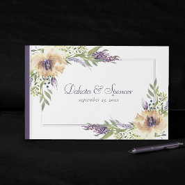 Libro De Visitas Anemone y Lavender | Jardín de Crema Verde Púrpura