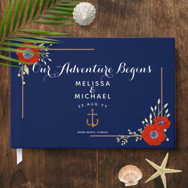 Libro De Visitas Anemones rojos blancos y azules ⚓️ Boda náutico (Red White & Blue Anemones ⚓️ Nautical Wedding Guest Book
)