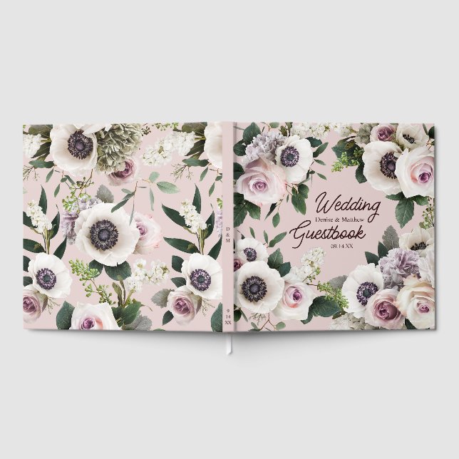 Libro De Visitas Anemono blanco sobre Mauve Chalk (Lleno)
