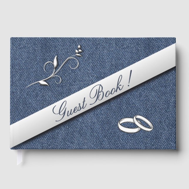 Libro De Visitas Anillos de Boda Denim Azul Boda  (Anverso)
