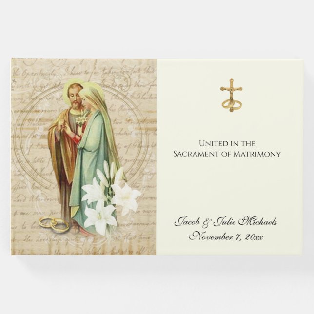 Libro De Visitas Anillos de novia y de Groom Boda católico (Anverso)