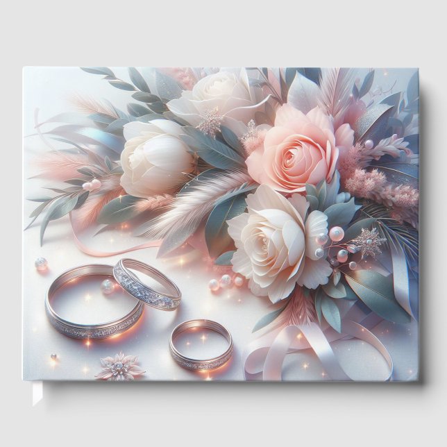 Libro De Visitas Anillos y flores bodas (Anverso)