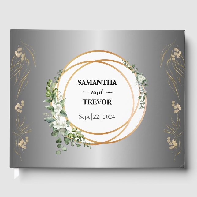 Libro De Visitas Anillos y Follaje Dorados con Deseño Botánico (Anverso)