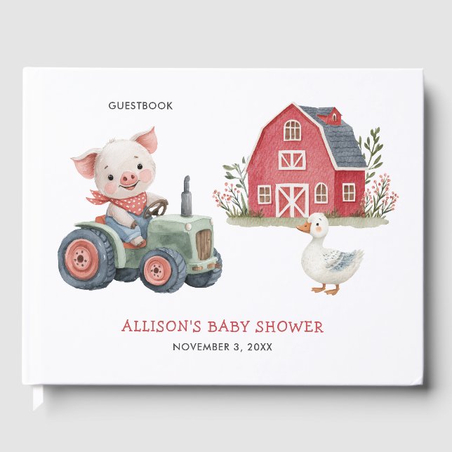 Libro De Visitas Animales de la granja Cerdo Barnyard Baby Shower (Anverso)