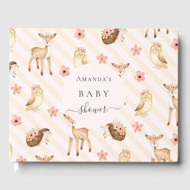 Libro De Visitas Animales de madera de durazno rosa Baby Shower (Anverso)