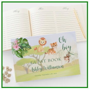 Libro De Visitas Animales de Safari de la Jungla Oh Boy Baby Shower