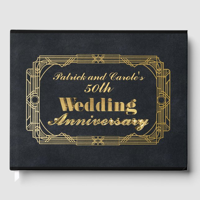 Libro De Visitas Aniversario Boda 3D Gold personalizado (Anverso)