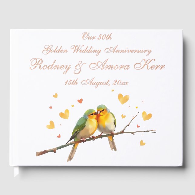 Libro De Visitas Aniversario Boda de Aves Amosas Editables (Anverso)
